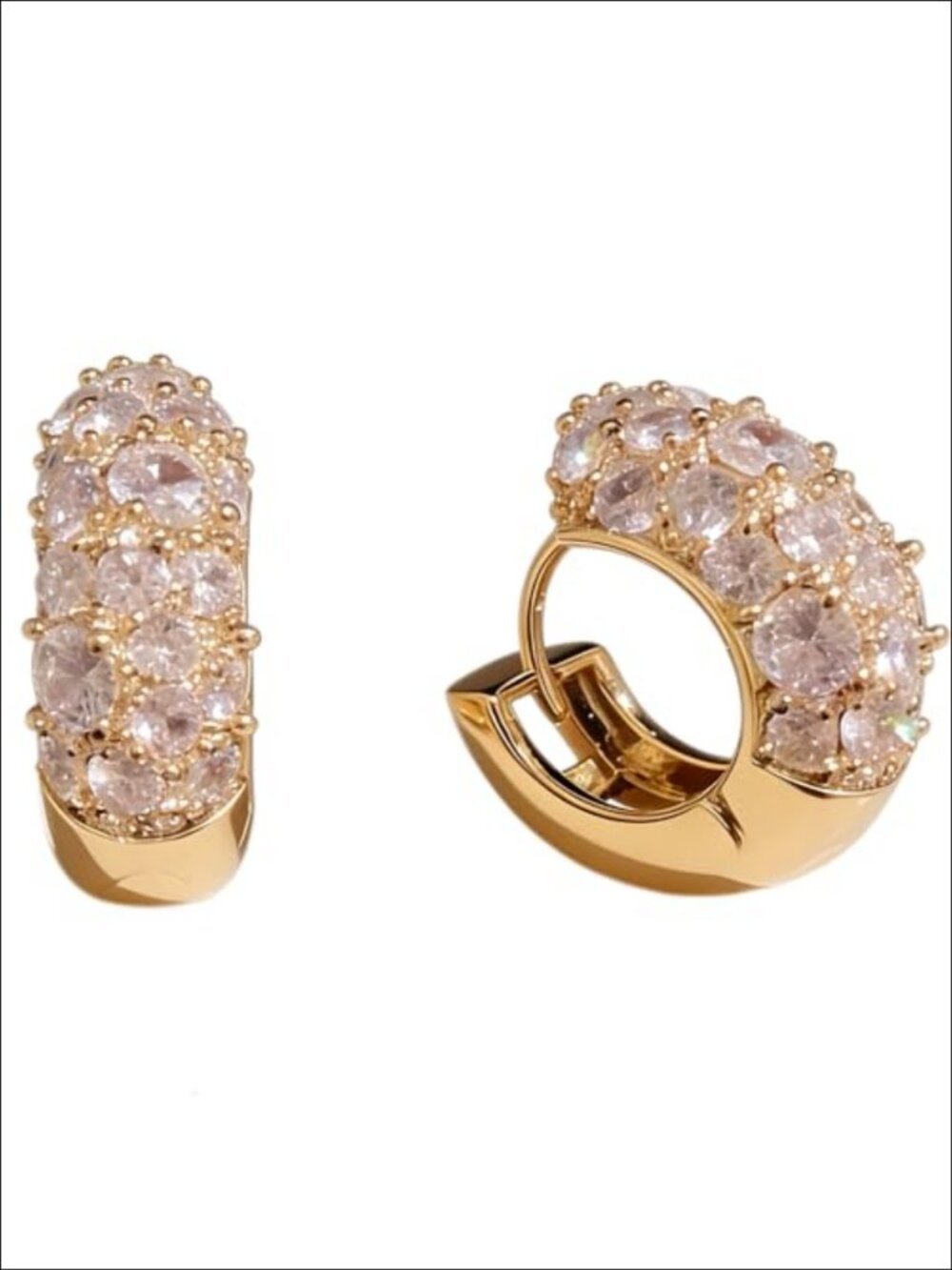 14K Gold Plated Double Row Pave Zircon Huggie Earrings Minimalist Hoop